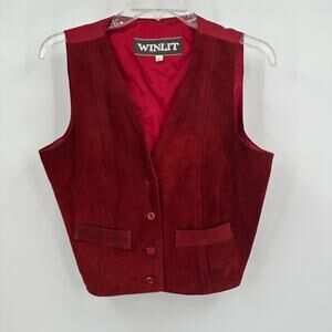 Winlit Womens L‎ Suede Vest Red Vintage 90s Western Boho Festival Grunge Cowgirl